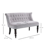 Grey velvet 2-seat loveseat with wingback shape, button tufting, size markers
