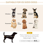 Pet sofa bed for XS dogs size guide with dog silhouettes and weight note