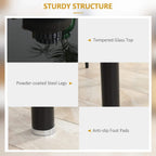Black steel legs with tempered glass top and anti-slip foot pads