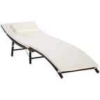 Cream cushion folding rattan sun lounger chair with pillow