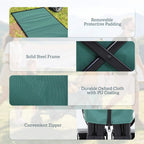 Green folding cargo trolley cart with protective padding, steel frame, and oxford cloth bed