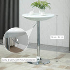 White round bar table with pneumatic height-control handle and chrome pedestal