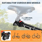 Hitch clamp fits <30 mm seat posts on black bike cargo trailer