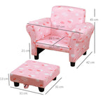 Pink cloud-pattern toddler armchair with pull-out ottoman, high back and armrests