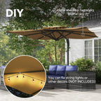 Khaki cantilever garden parasol underside with ribs and hook-and-loop straps