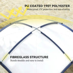 Cream and blue gazebo tent roof with cross-braced fiberglass frame