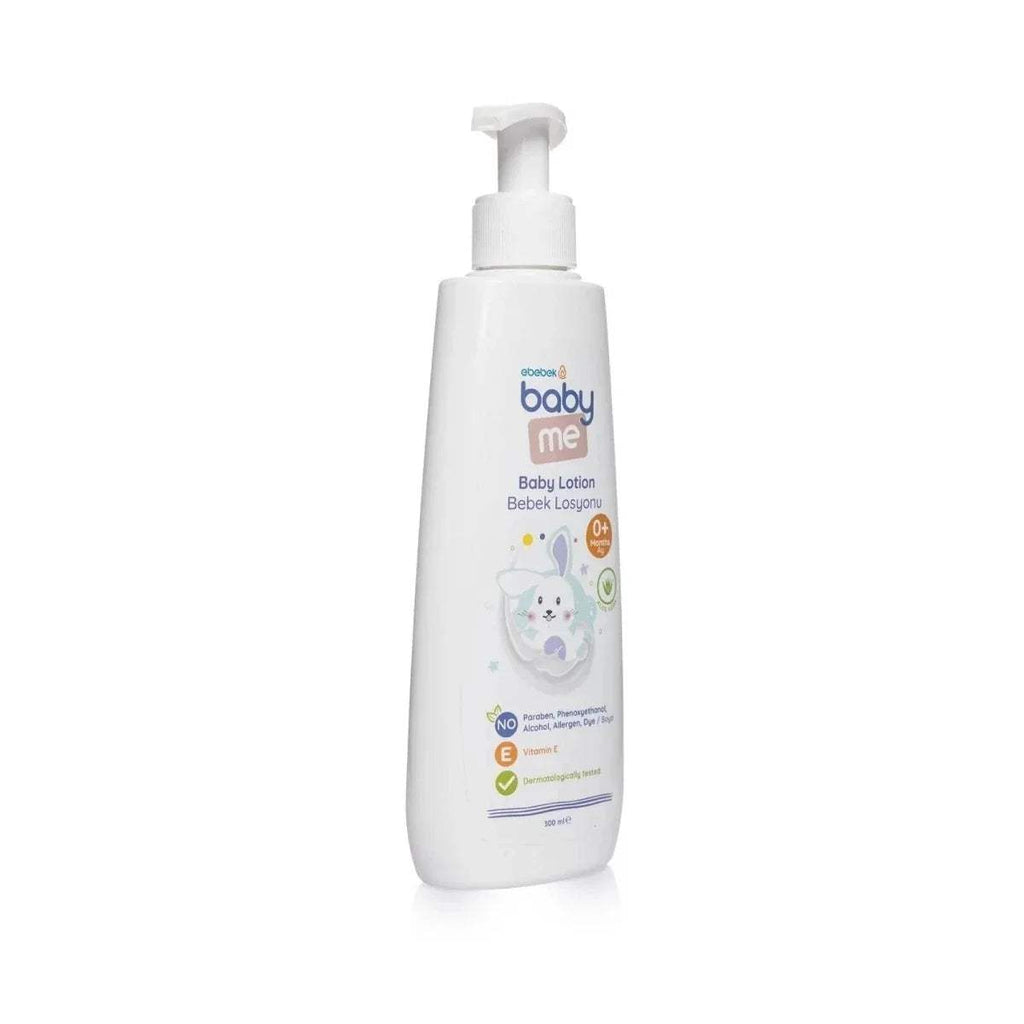 baby me Baby Lotion pump bottle with front label, white bottle, 300 ml