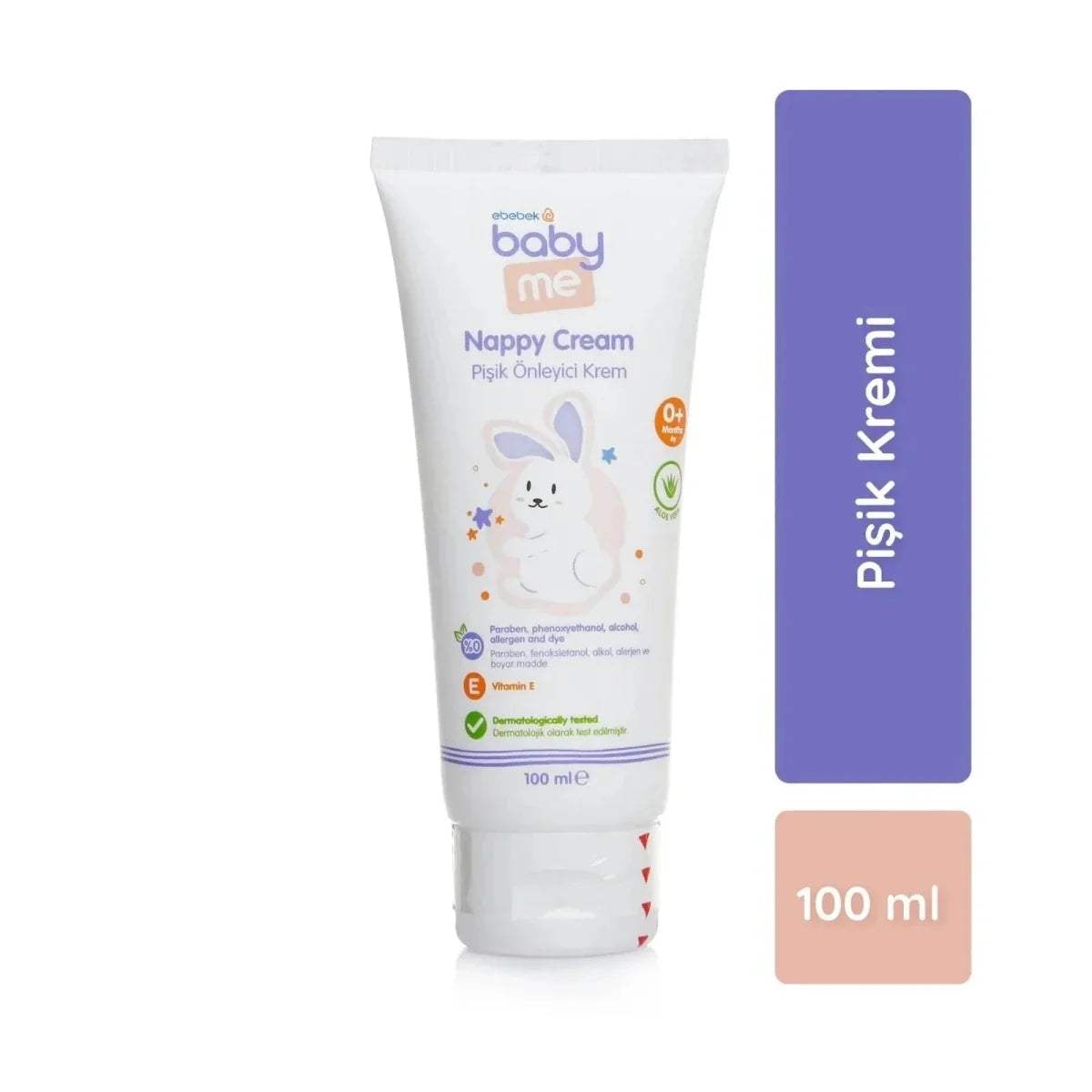 Baby me nappy rash cream tube front view with bunny artwork and 100 ml panel