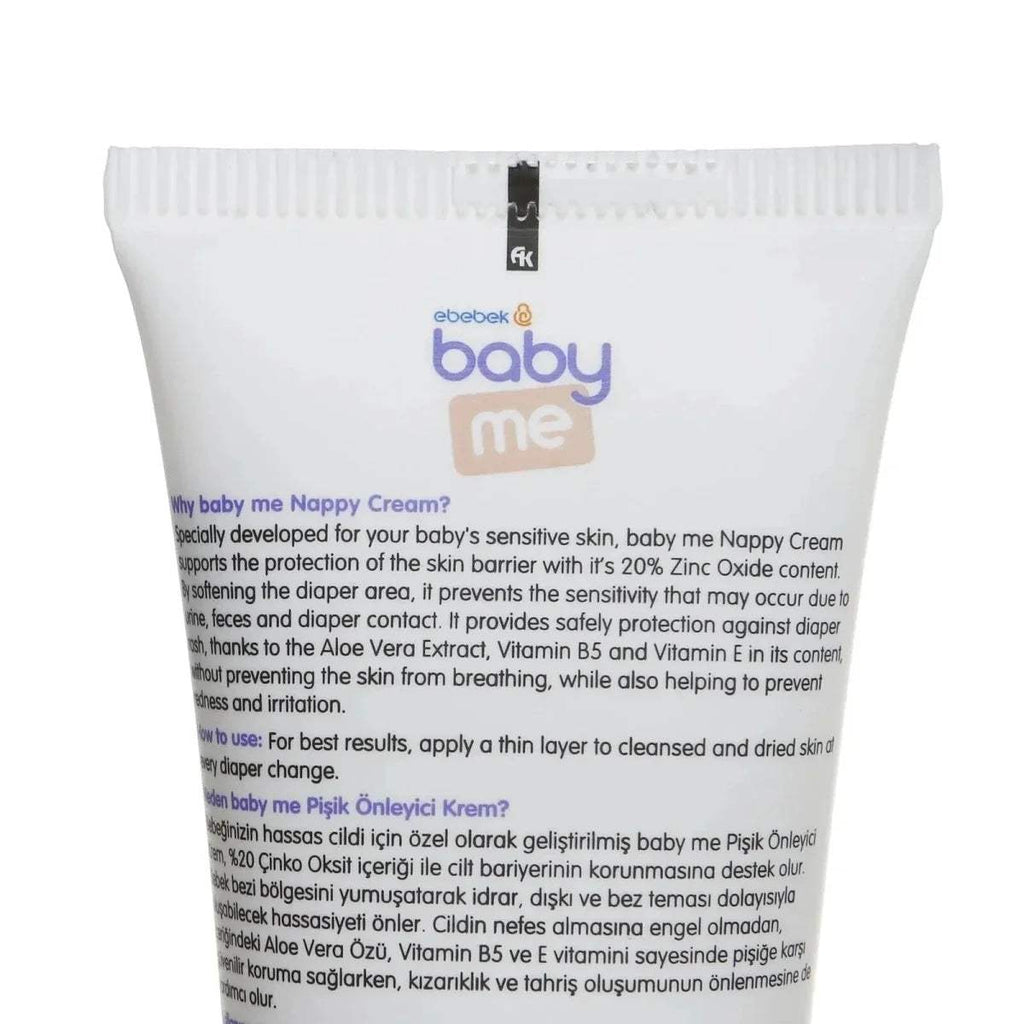 Baby me nappy rash cream tube close-up of label text on back