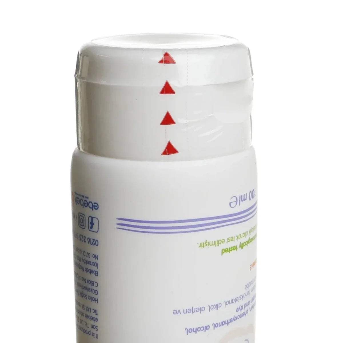Baby me nappy rash cream container top with white cap and red triangle icons