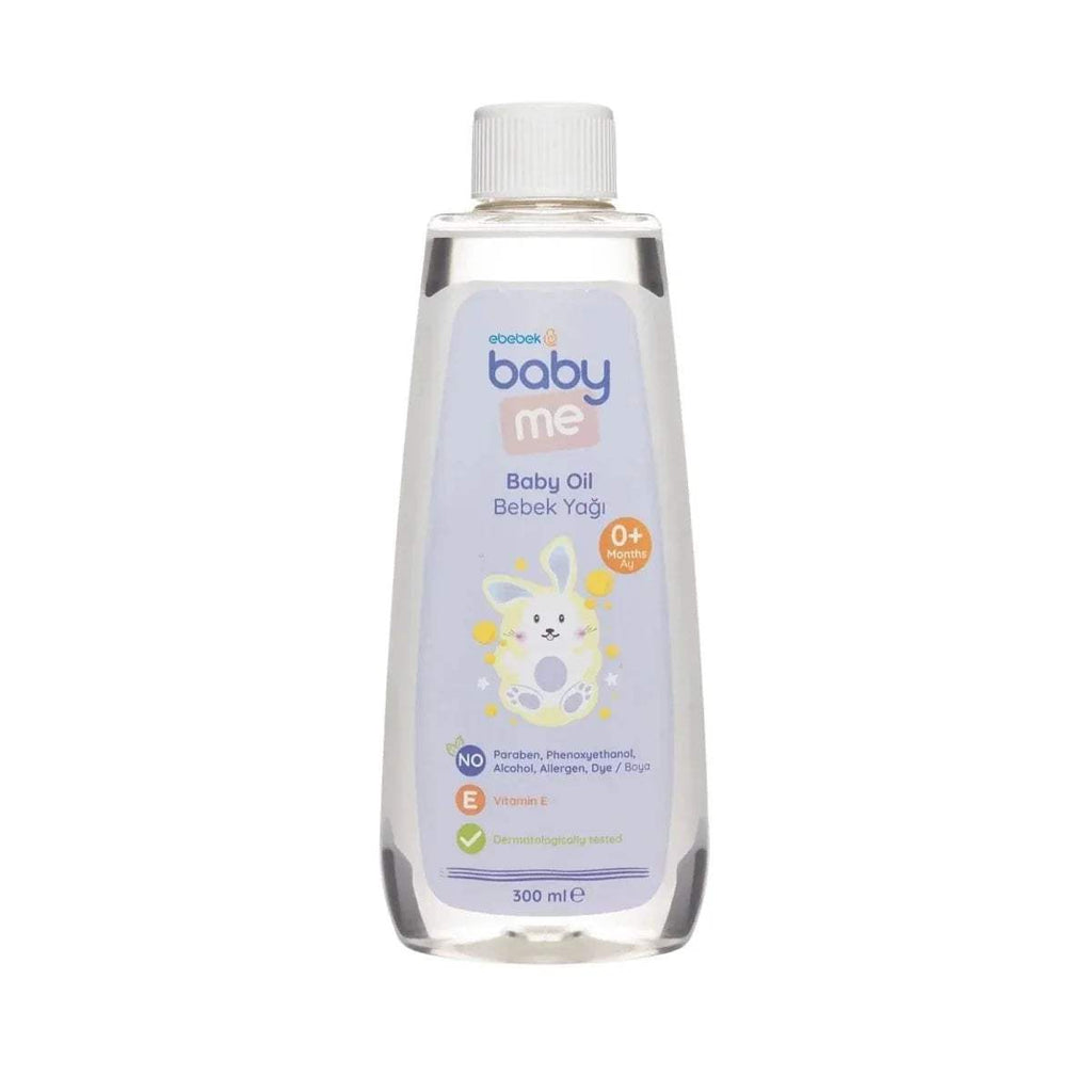 ebebek baby me Baby Oil bottle with white ribbed cap, 300 ml