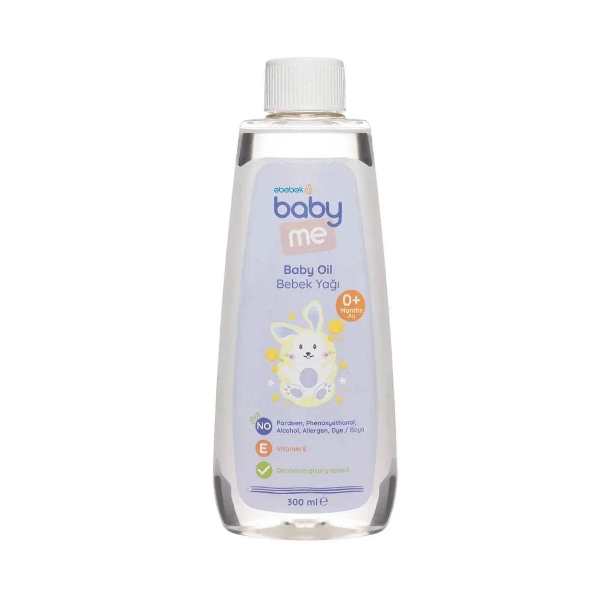 ebebek baby me Baby Oil bottle with white ribbed cap, 300 ml