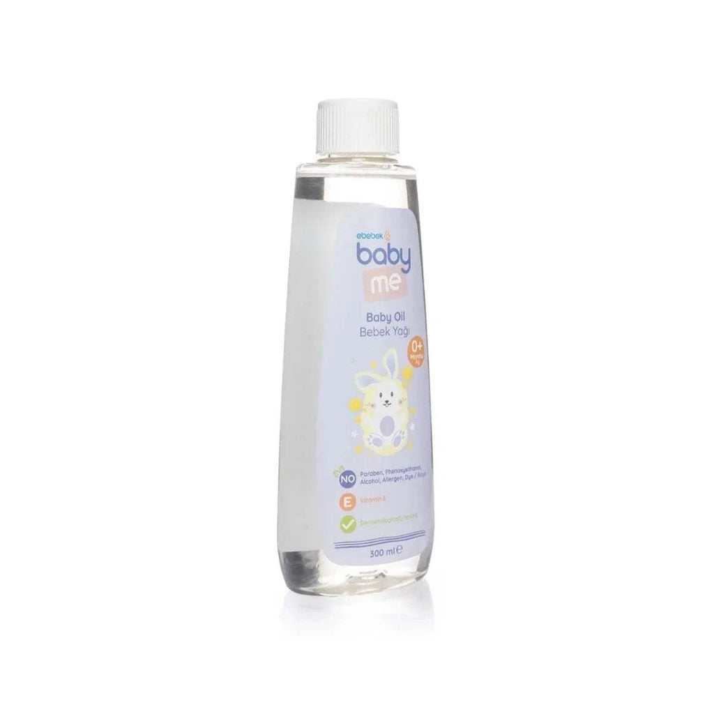 ebebek baby me Baby Oil bottle, angled side view with white cap
