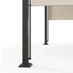 Black metal pergola post with square base foot for beige canopy frame