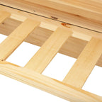 Natural wood planter base slats and open frame between tier compartments