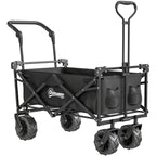 Black folding trolley cart with 4 all-terrain wheels, overhead canopy, push-pull handle