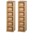 Natural wood media display shelf unit with five open compartments and adjustable shelves