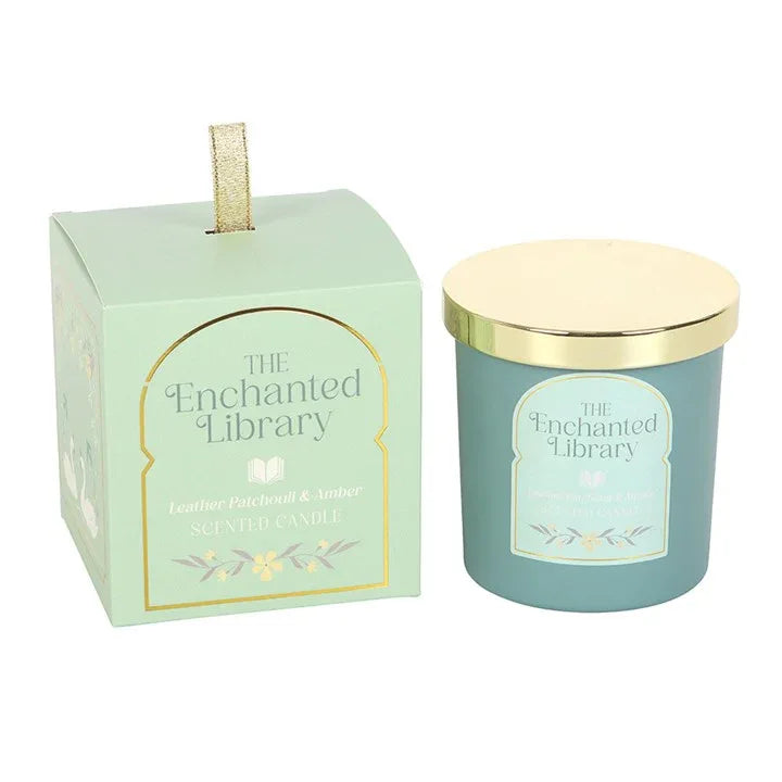 The Enchanted Library Leather, Patchouli & Amber Candle - Bobobiy