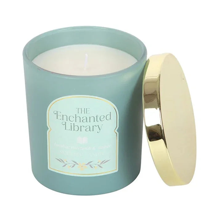 The Enchanted Library Leather, Patchouli & Amber Candle - Bobobiy