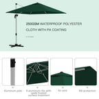 Green square cantilever garden parasol with vented canopy panel and rib frame