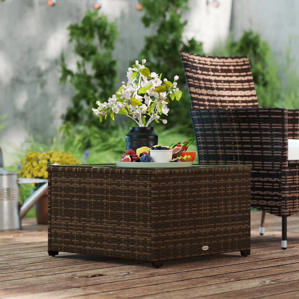 Outsunny 62 x 62cm Glass Top Rattan Side Table Brown