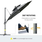 Dark grey cantilever parasol with 360° rotating base and foot pedal control