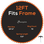 12ft trampoline replacement mat with orange edge, black jumping surface, 72 ring hooks