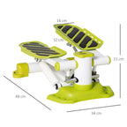 Portable mini stepper with dimensions, dual pedals, and LCD display unit