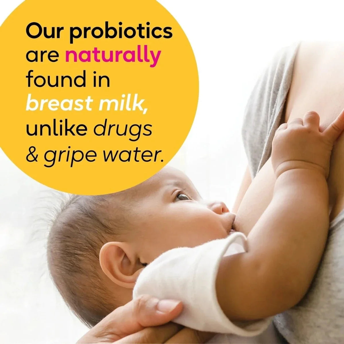 Breastfeeding baby with BioGaia Protectis probiotic claim for natural milk