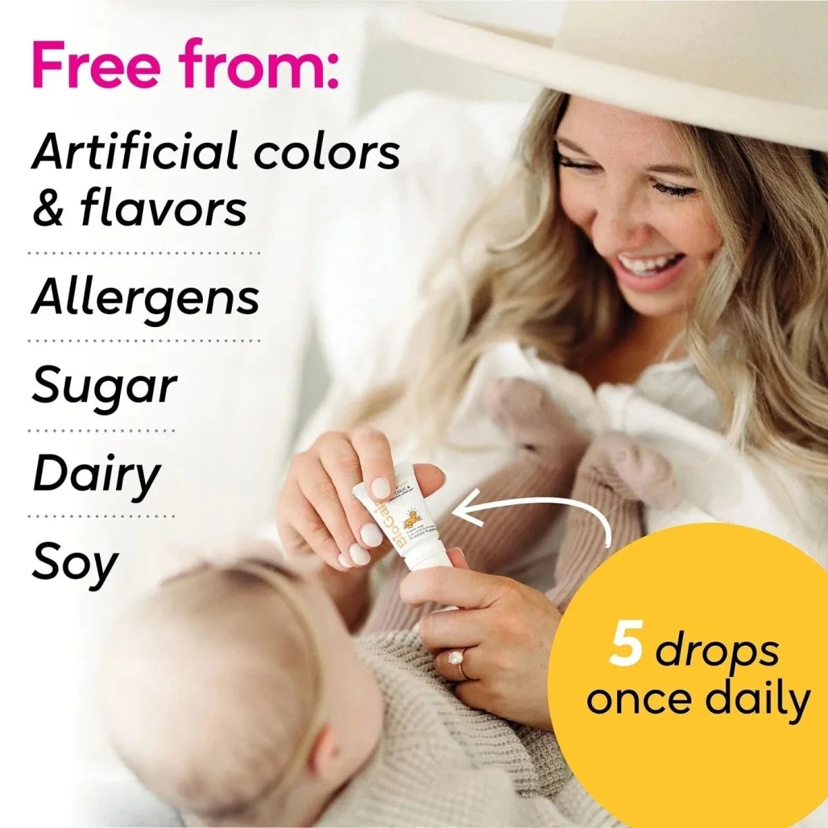 BioGaia Protectis Baby drops tube with parent and infant, 5 drops once daily