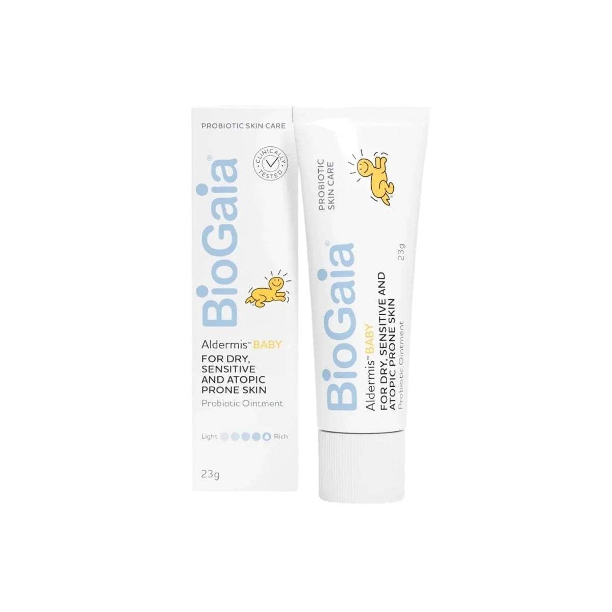 Baby ointment tube and carton, white with BioGaia branding, 23 g