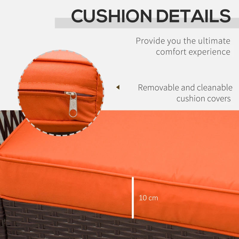 Orange outdoor chair cushion with removable cover and zipper detail