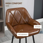 Brown bar stool with padded armrests and diamond-tufted back, smooth upholstered seat
