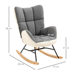 Grey padded wingback rocking armchair with cream side panels and wooden rockers