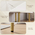 White cabinet on copper-plated metal legs with non-slip foot pads underneath