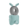 Plush baby head protector with gray donut cushion, mint green winged hood