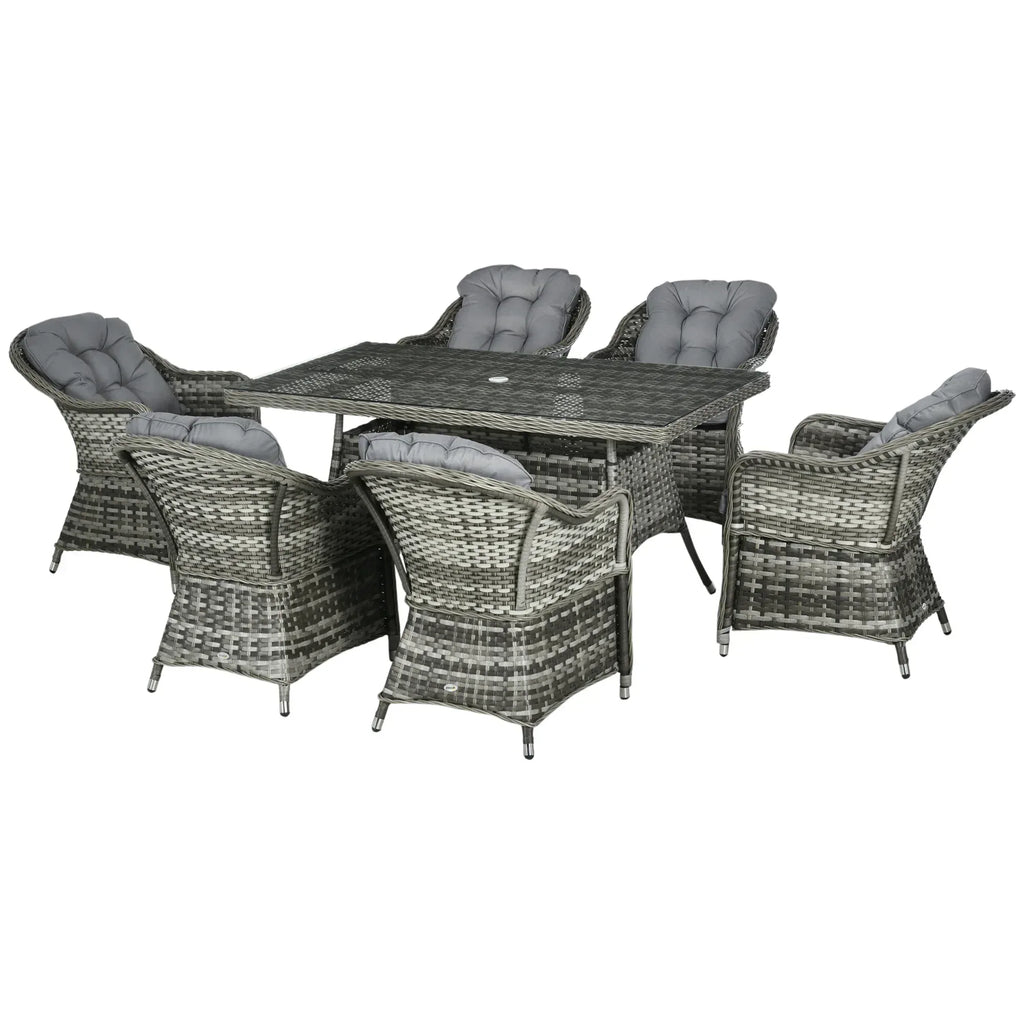 Seven-Piece Rattan Dining Set - Grey - Bobobiy