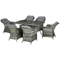 Seven-Piece Rattan Dining Set - Grey - Bobobiy