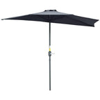 Grey half parasol with fabric canopy and central pole, angled for balcony sun shade