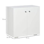 White freestanding storage cabinet, two-door front, 70 cm x 39 cm x 70 cm size.