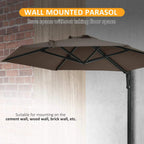Khaki wall-mounted parasol canopy with bracket and support post