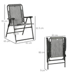 Grey folding mesh armchair with armrest and steel frame, size diagram