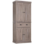 Tall kitchen storage cabinet with four doors, drawer, and dark wood-grain finish