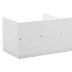 White wall-mount media shelf with four cubbies and visible mounting back