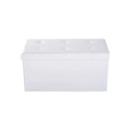 Cream white faux leather storage ottoman cube with tufted lid and padded top
