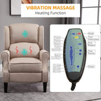 Beige heated vibration massage recliner chair with control display on armrest