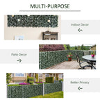 Dark green artificial leaf hedge screen privacy panel, shown as multi-purpose use.