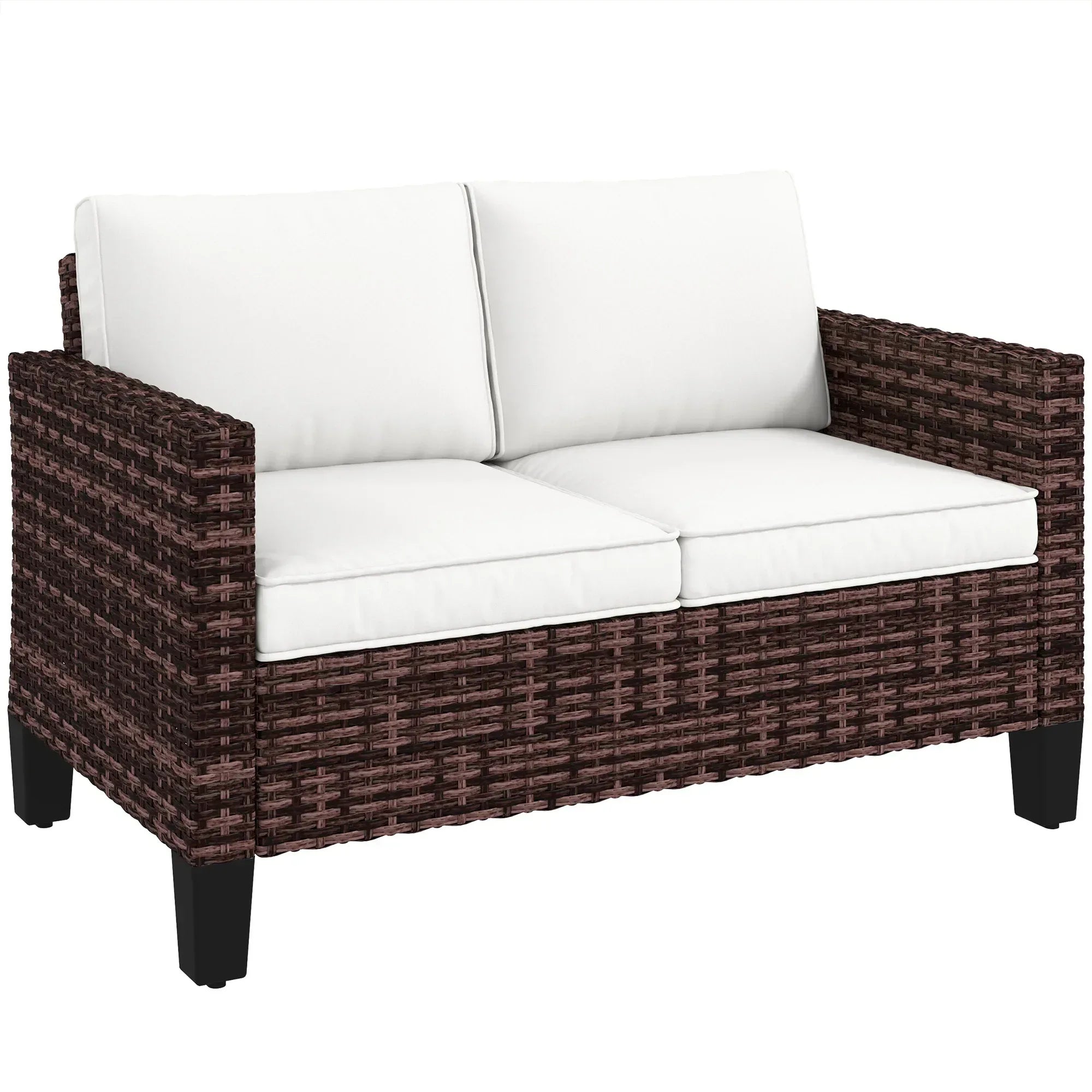 Two-Seater Rattan Outdoor Sofa - Brown - Bobobiy