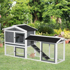 Outdoor white 2-tier small animal hutch with mesh sides and attached ramp