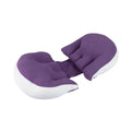 Purple multi-functional maternity support pillow with curved U-shape cushions and white base